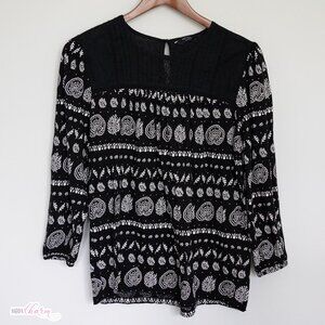Black and White Peasant 3/4 Sleeve Top